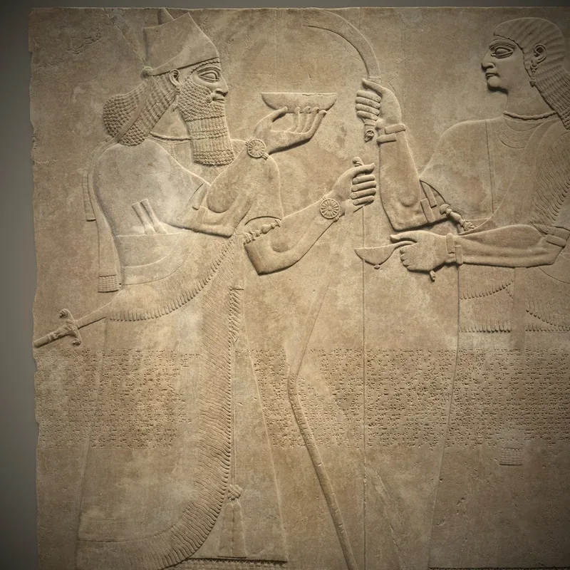 Relief of King Ashurnasirpal II with an attendant, c. 883-859 BC. The Metropolitan Museum of Art